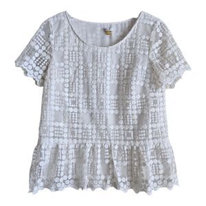 ANTHROPOLOGIE Leifsdottia Women's S Blouse Lace Dots Scalloped Hem Lined 34"